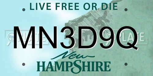 MN3D9Q New Hampshire License Plate