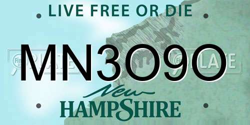 MN3O9O New Hampshire License Plate