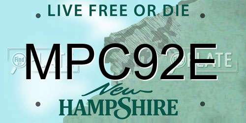MPC92E New Hampshire License Plate