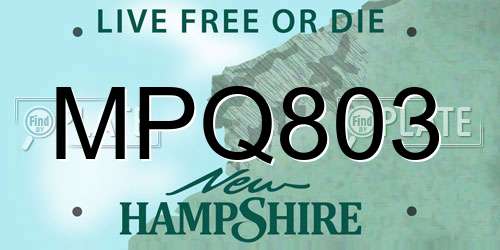 MPQ803 New Hampshire License Plate