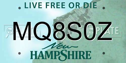 MQ8S0Z New Hampshire License Plate