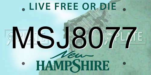 MSJ8077 New Hampshire License Plate