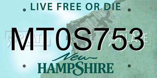 MT0S753 New Hampshire License Plate
