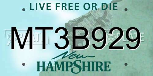 MT3B929 New Hampshire License Plate
