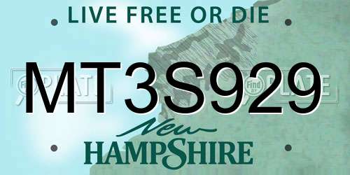 MT3S929 New Hampshire License Plate