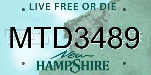 MTD3489 New Hampshire License Plate