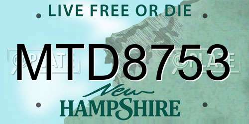 MTD8753 New Hampshire License Plate