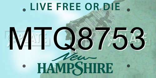 MTQ8753 New Hampshire License Plate