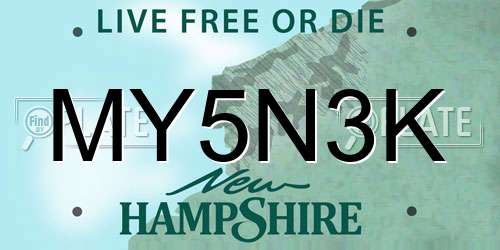 MY5N3K New Hampshire License Plate