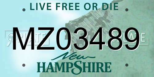 MZ03489 New Hampshire License Plate