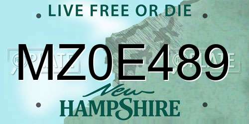 MZ0E489 New Hampshire License Plate