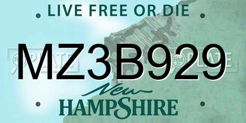 MZ3B929 New Hampshire License Plate