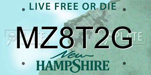 MZ8T2G New Hampshire License Plate