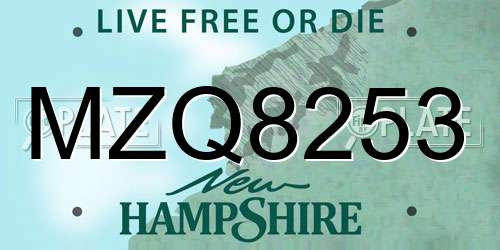 MZQ8253 New Hampshire License Plate