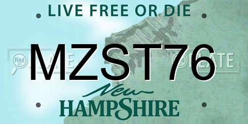 MZST76 New Hampshire License Plate