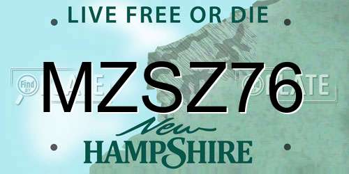 MZSZ76 New Hampshire License Plate