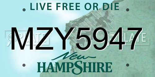 MZY5947 New Hampshire License Plate