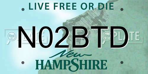 N02BTD New Hampshire License Plate