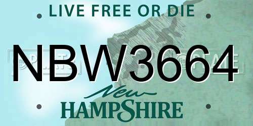 NBW3664 New Hampshire License Plate