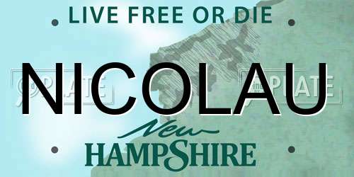 NICOLAU New Hampshire License Plate