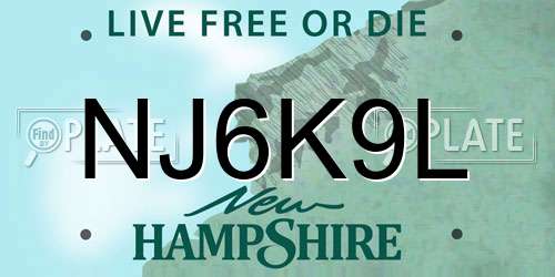 NJ6K9L New Hampshire License Plate