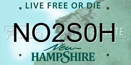 NO2S0H New Hampshire License Plate