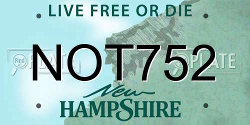 NOT752 New Hampshire License Plate