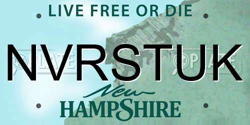 NVRSTUK New Hampshire License Plate