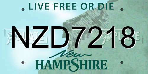 NZD7218 New Hampshire License Plate