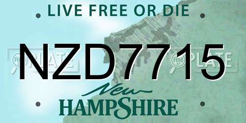 NZD7715 New Hampshire License Plate