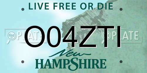 O04ZTI New Hampshire License Plate