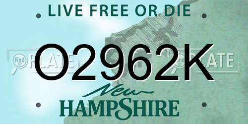 O2962K New Hampshire License Plate