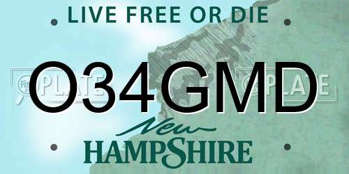 O34GMD New Hampshire License Plate