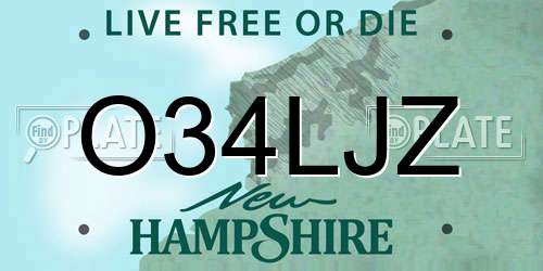 O34LJZ New Hampshire License Plate