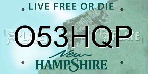 O53HQP New Hampshire License Plate