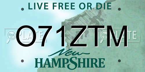 O71ZTM New Hampshire License Plate