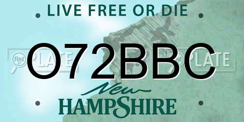 O72BBC New Hampshire License Plate