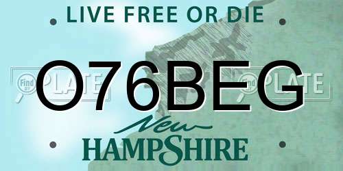O76BEG New Hampshire License Plate