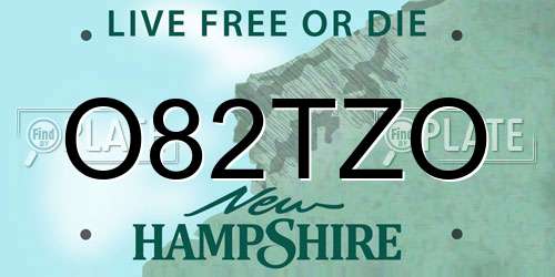 O82TZO New Hampshire License Plate