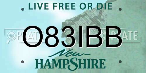 O83IBB New Hampshire License Plate