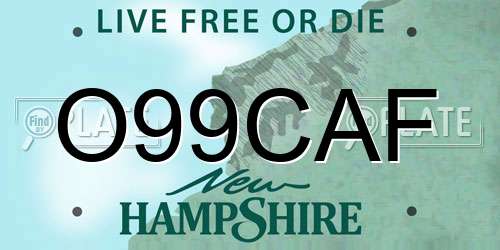 O99CAF New Hampshire License Plate