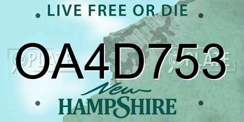 OA4D753 New Hampshire License Plate