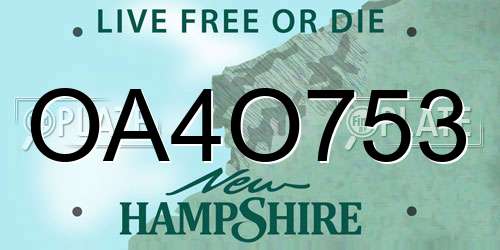 OA4O753 New Hampshire License Plate