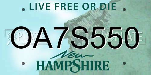 OA7S550 New Hampshire License Plate