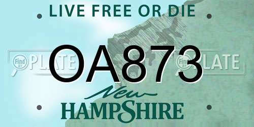 OA873 New Hampshire License Plate