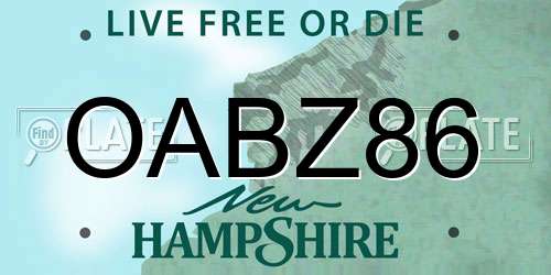 OABZ86 New Hampshire License Plate