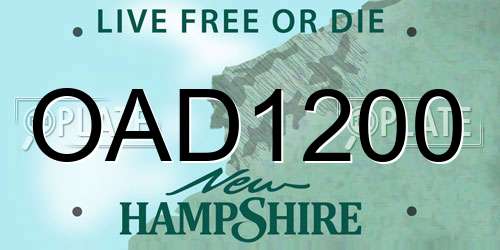 OAD1200 New Hampshire License Plate