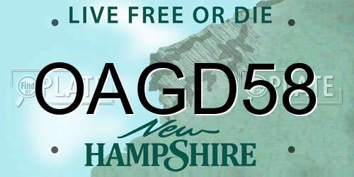 OAGD58 New Hampshire License Plate