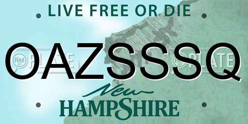 OAZSSSQ New Hampshire License Plate