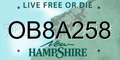 OB8A258 New Hampshire License Plate